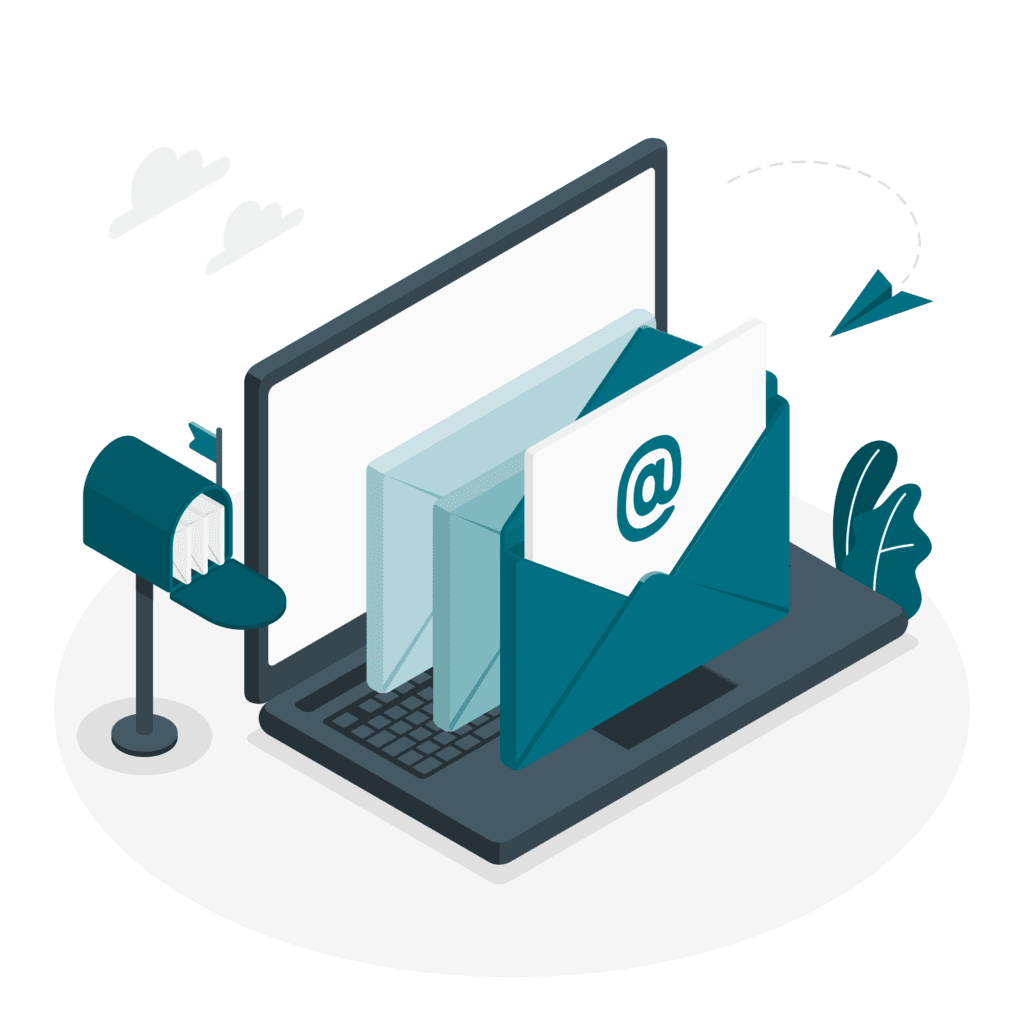 Image of an envelope and notecard on a computer, representing The Organizer newsletter tool. 